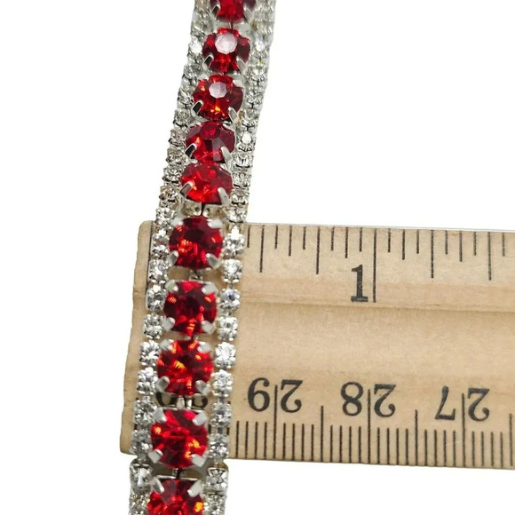 Clear Red Rhinestone Stone Slide Link Bangle Bracelet Silver Tone Vintage - Picture 5 of 5